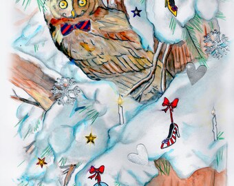 Christmas owl print