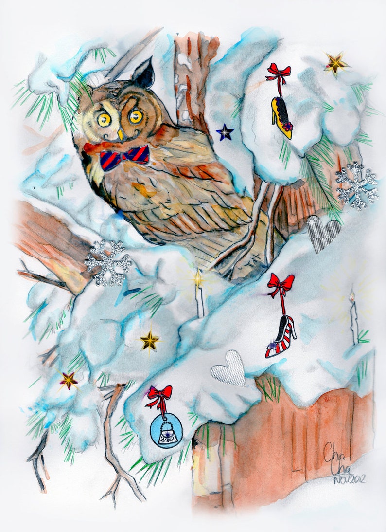 Christmas owl print image 1