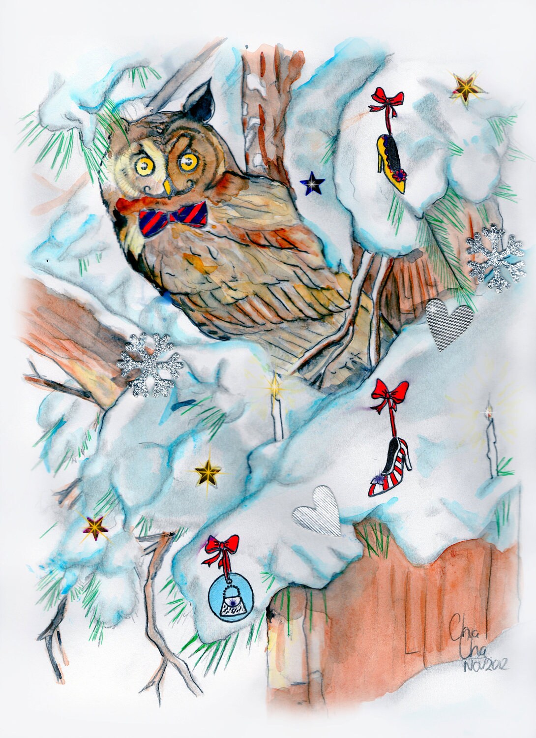 Christmas Owl Print - Etsy