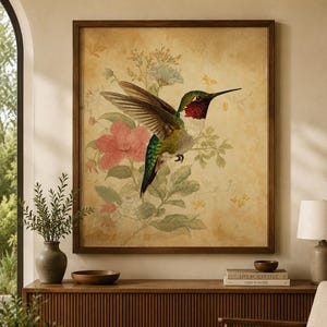 Vintage Hummingbird Wall Art | Antique Bird Illustration, Minimalist Decor (Digital Download)