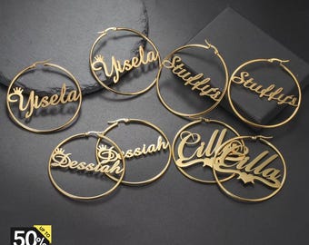 Custom Name Hoop Earrings, Personalized Stainless Steel Earrings, Gold n Silver Circle Earrings, Jewelry for Women & Girls, Gift for Her