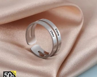 Gegraveerde naamring, gepersonaliseerde naamring, roestvrijstalen ring, ringen voor dames en heren, cadeau voor stel