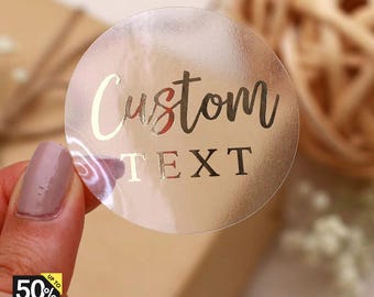 Custom Round Transparent Logo Labels, Gold Foil Clear Stickers, Wedding Thank You Sticker, Packaging Seal for Box, Bags, Custom Name Sticker