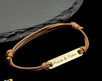 Gepersonaliseerde aangepaste naam roestvrijstalen armband, dames leren touw verstelbare armband, armband paar, Valentijnsdag sieraden cadeau