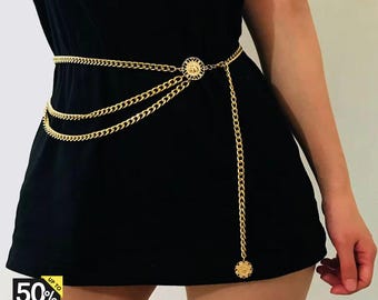 Tassel Waist Chain, Body Jewelry, Sunflower Coin Belly Chain Gold Silver, Waist Beads Bikini, Beach Jewelry, Festival Outfit, Body Chain