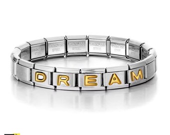 Italiaanse bedelarmband, armband aangepaste naam, unisex armband letter bedel, goudkleurige armband, roestvrijstalen armband