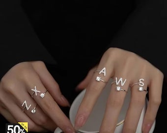 Ring met beginletter, verstelbare ring, aangepaste naamring, ringen voor vrouwen, naamring alfabet, cadeau voor haar