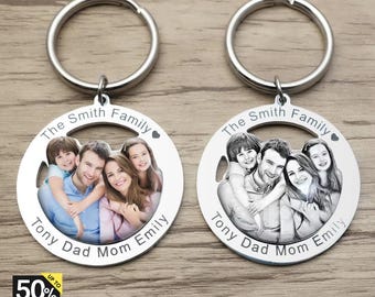 Personalized Photo Keychain, Custom Keychain with Photo, Family Portrait Keychain, Engraved Jewelry Gifts for Her, Family Gift, Keychain