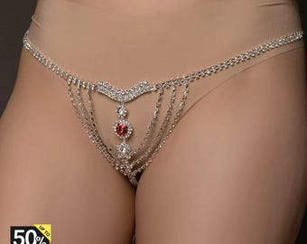 Bikini con cadena corporal, tanga con cadena, lencería, atuendo para festivales, lencería nupcial, despedida de soltera, cadena para la cintura, regalo de aniversario, regalo para ella