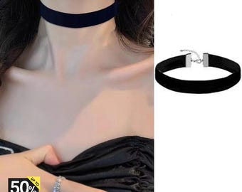 Black Velvet Choker Necklace, Punk Gothic Clavicle Chain, Vintage Wide Choker, Women Party Jewelry Accessories, Adjustable Necklace