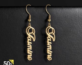 Aangepaste naam hangoorbellen, gepersonaliseerde roestvrijstalen oorbellen, geometrische drop oorbellen, mode-sieraden voor vrouwen en meisjes, cadeau voor haar