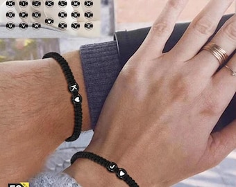 Armband initialen, handgemaakte armband A-Z letter hart, geweven gevlochten touw, verstelbare armband naam initialen, gepersonaliseerde paren juwelier