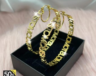 Aangepaste ronde naamoorbellen, gepersonaliseerde roestvrijstalen oorbellen, goud- en zilverkleurige oorbellen, bruidscadeau dames, cadeau voor vrienden,