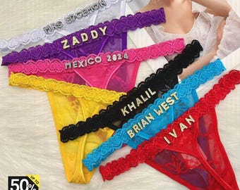 Custom Name Thong, Crystal Name Thong, Sexy Tulle Panties, Personalized Adjustable Underwear, Rhinestone Letter Lingerie, Gift for Her