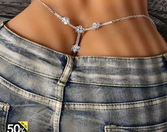 Crystal Thong Bikini Panties, Rhinestone Body Chain Underwear, Sexy Flower Lingerie, Festival Outfit, Body Jewelry, Thong, Gift For Her