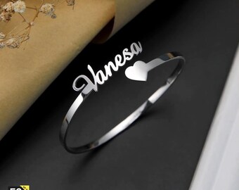 Gepersonaliseerde armband voor dames en heren, roestvrijstalen armband, Arabische naamgravure, aangepaste naamarmband, goudkleur, verjaardagscadeau