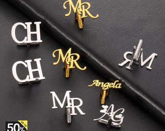 Personalized Cufflinks, Custom Name Cufflinks, Initials Cufflinks for Men, Wedding Gift, Groomsmen Gifts, Gold & Silver Stainless Steel