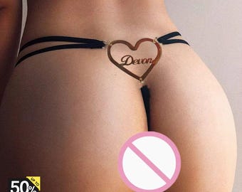 Personalized Thong, Custom Lingerie, Gift for Her, Bridal Lingerie, Name Chain Thong, Body Jewelry, Thong, Personalized Anniversary Gift
