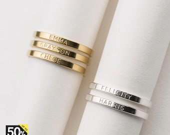 Naamring aanpassen, gepersonaliseerde naamring, elegante zilveren ring, sierlijke ring voor vrouwen, gegraveerde sieraden cadeau