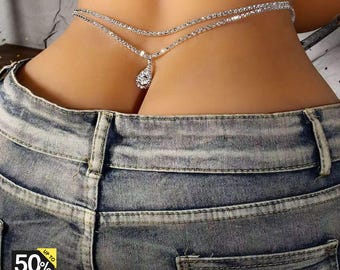 Waist Chain, Body Jewelry, Rhinestone Belly Chain, Waist Beads Style Crystal Body Chain, Beach Jewelry, Waist Beads, Festival Outfit