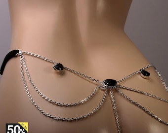 Black Chain Thong, Lingerie for Women, Bridal Lingerie, Thong, Festival Outfit, Body Chain, Lingerie, Anniversary Gift, Gift for Her