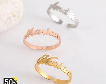 Naamring stel, gepersonaliseerde hartring naam, gouden ring, roestvrijstalen ring, ringen voor dames en heren, familiecadeau