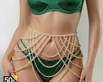 Pearl Waist Chain, Body Jewelry, Vintage Belly Chain, Boho Beach Jewelry, Body Chain for Women, Boho Jewellery, Festival Outfit