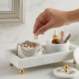 Handmade Marble Trinket Box: Brass Knob, Jewelry Candy Jar