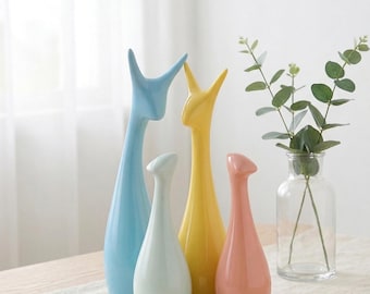 Estatuetas de veados em cerâmica, ornamentos esculturais nórdicos modernos para família.