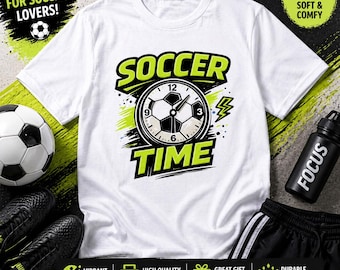 Soccer Time Kids Tee Soccer Ball Clock Graphic Youth Shirt Football Lover Unisex Tee Gift For Kids Soccer Player Game Day Fun Style
