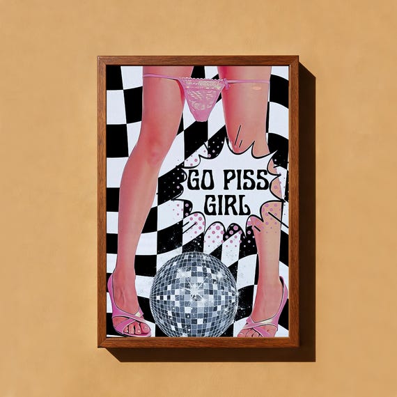 Trendy Bathroom Wall Art Print, Funny Bathroom Decor Go Piss Girl, Physical Poster,  Retro Wall Decor, Girly Poster, Preppy Art