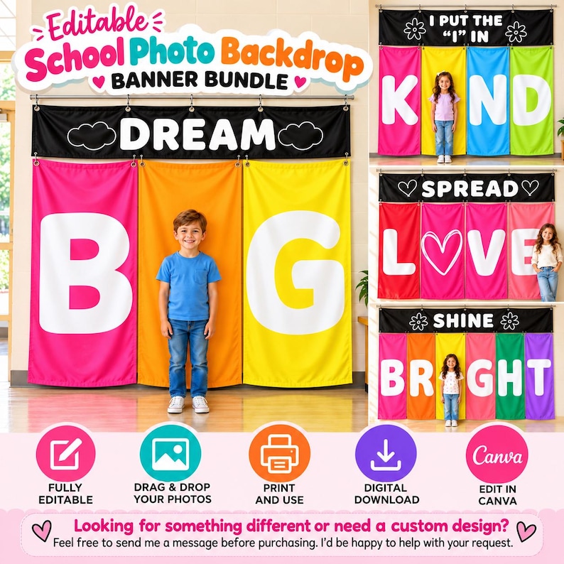 Editable School Photo Backdrop Banner Bundle | Kindness Classroom Decor ...