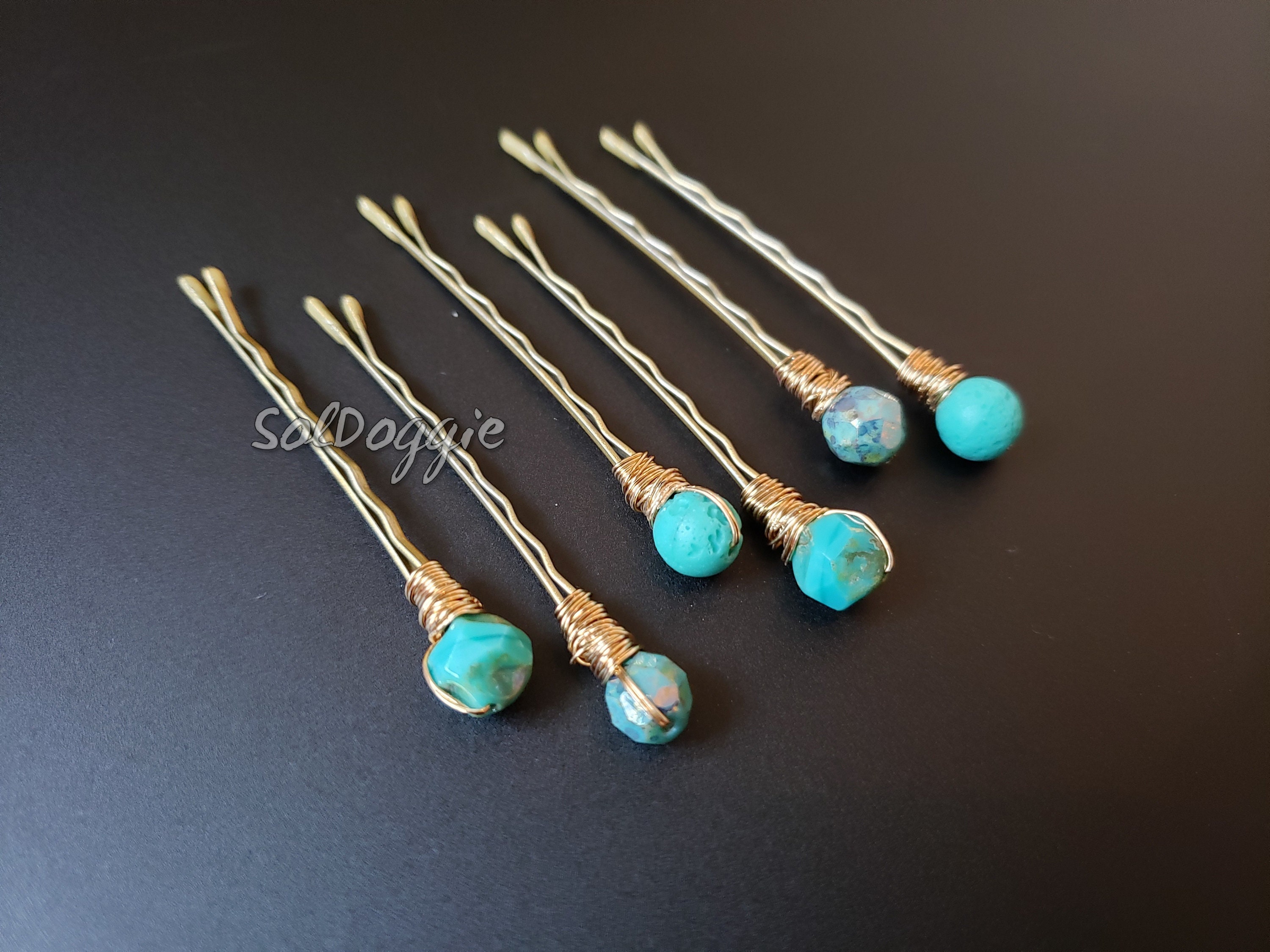 Bobby Pins Aqua Hair Pins Beaded Hair Pins Boho Accessories Etsy