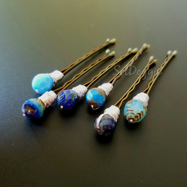 Beaded Hair Accessories Blue Beaded Hairpins Beaded Bobby Pins Something Blue Hair Accessories