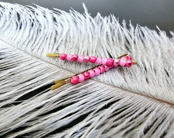 Pink Hair Accessories Beaded Bobby Pins Pink Hair Pins Gift for Her Beaded Hairpins Pink Hairpins