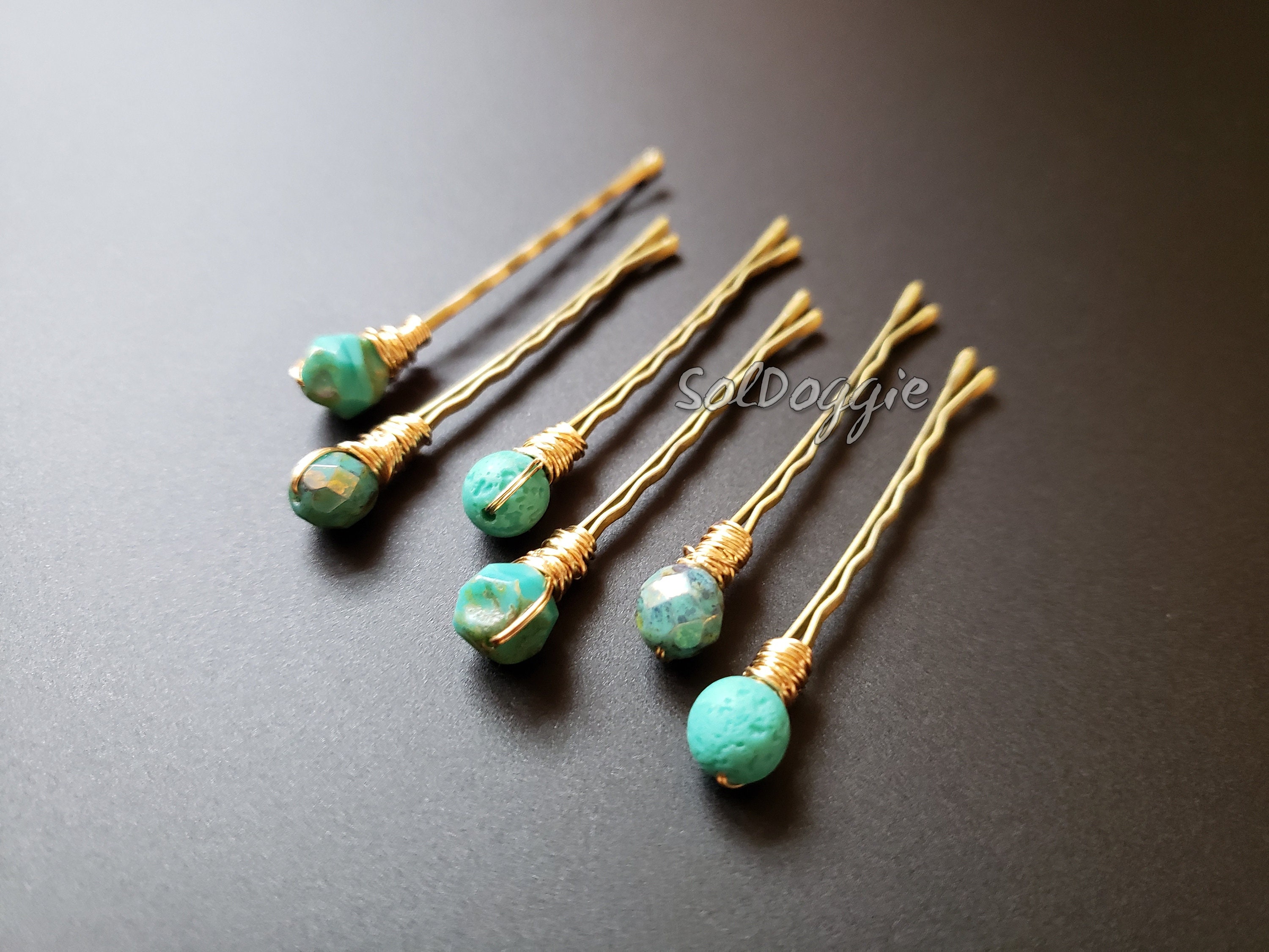 Bobby Pins Aqua Hair Pins Beaded Hair Pins Boho Accessories Etsy