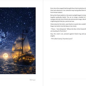 Op de afbeelding: Een digitale illustratie van een zeilschip 's nachts, verlicht door een volle maan en sterren. Een draakachtige figuur verschijnt in de sterrenhemel. De scheepsnaam, SPERANTA, is zichtbaar.