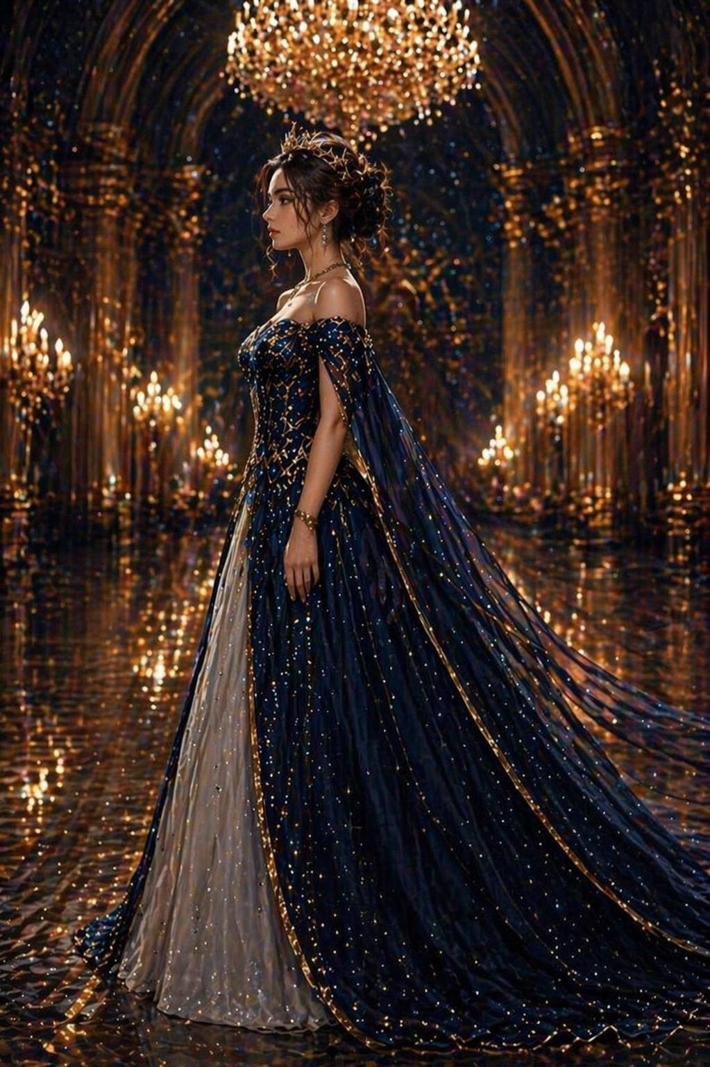 green emerald velvet dress Blue color net gown with golden work – Panache Haute Couture main image 0