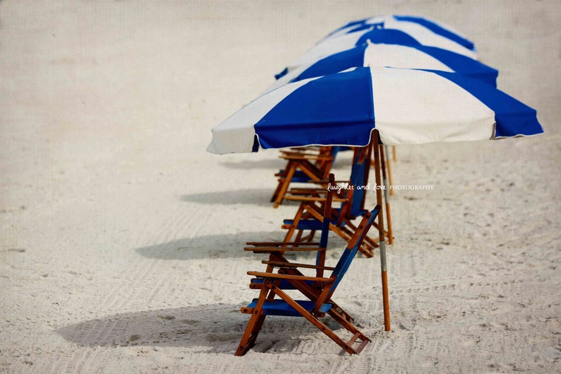 Blue White Beach Umbrella Photo Beach House Photography Etsy
