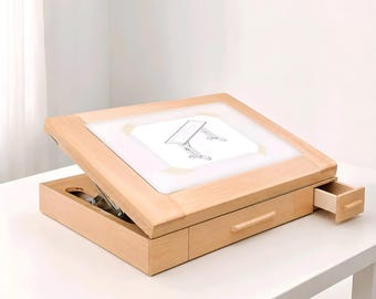 ヴィンテージ 木製オーク製製図机 4 柱製図台 モデル 221-AD 引き出し