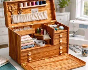 Mehrzweck-Nähkasten-Pläne | Holz Handwerk Aufbewahrungsschrank | DIY-Organizer mit Rolltür