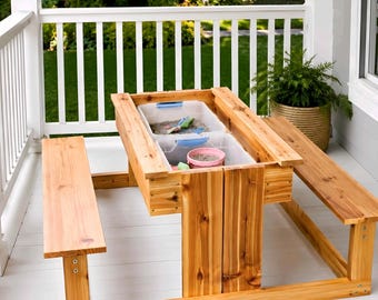 Projeto de mesa de piquenique infantil para área externa | Mesa de brincar infantil faça você mesmo | Projetos de marcenaria para imprimir | Móveis para jardim e pátio em PDF