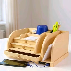 Wooden Desk Organizer Charging Station Plans | DIY Phone Stand Dock | Woodworking PDF Build Guide