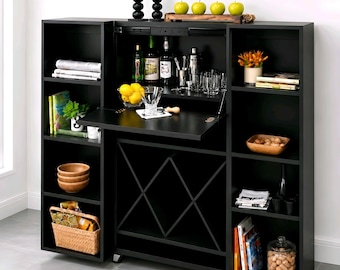 Projetos para Mini Bar Deslizante e Estação de Trabalho | Prateleira Dobrável para Mesa | Projetos de Marcenaria para Armário de Armazenamento Faça Você Mesmo