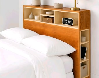 Projeto de Cabeceira Inteligente em Madeira | Prateleiras de Armazenamento para Cabeceira de Cama | Organizador de Quarto Faça Você Mesmo