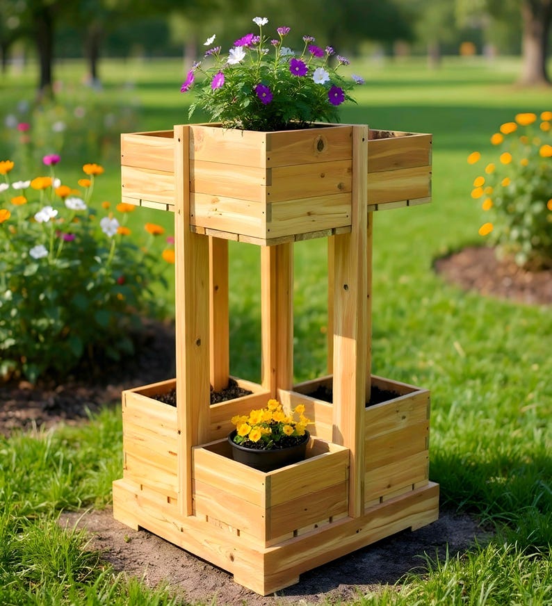 Tiered Wooden Planter Box Plans | DIY Vertical Garden Stand | Outdoor ...