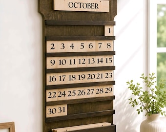 Planos para Calendário Perpétuo Rústico | Projetos DIY para Construir um Calendário de Parede de Madeira | Decoração para Casa de Campo (PDF)
