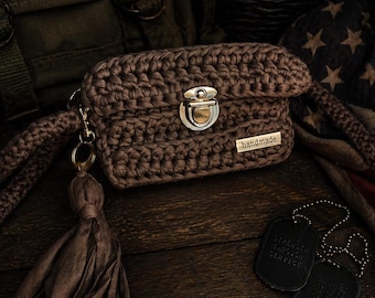 Handmade Light Brown Braided Wristlet Clutch with Tassel