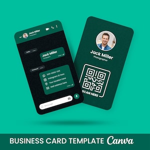 WhatsApp QR-code visitekaartjesjabloon | Verticale WhatsApp Chat-stijl visitekaartje | Digitaal visitekaartje canvas bewerkbaar | 2,5 x 3 inch