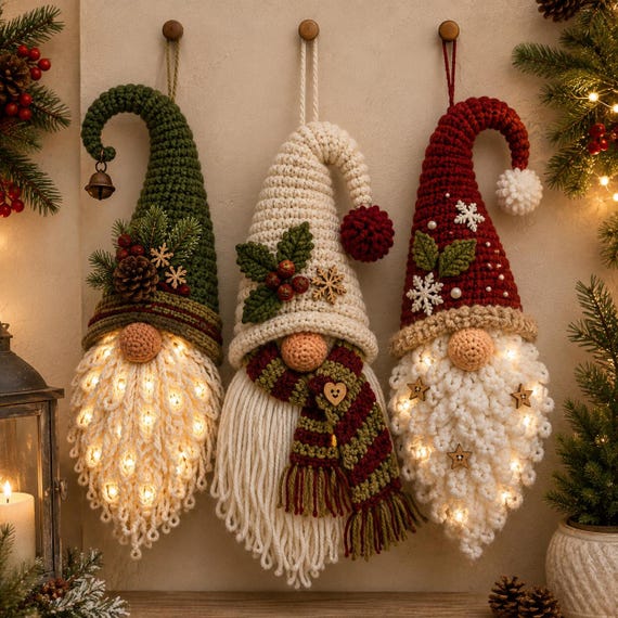 Crochet Gnome Pattern PDF Christmas Door Hanger Amigurumi Santa Gnome Ornament Set
